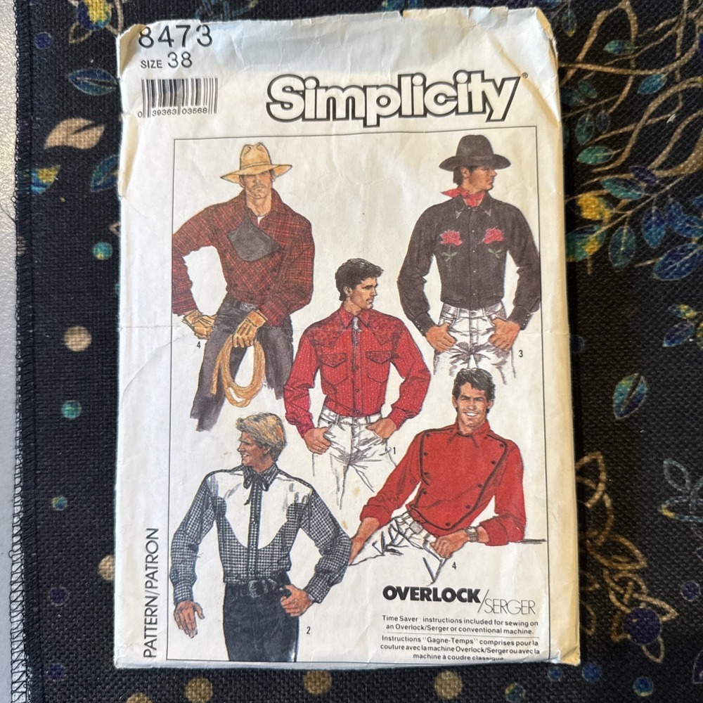 Simplicity Pattern 8473 Men's Fitted Western Shirts in 4 Styles Size 38 Cut